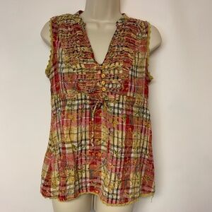 American Rag Womens Blouse Babydoll Plaid Boho Country Western Size M Festival